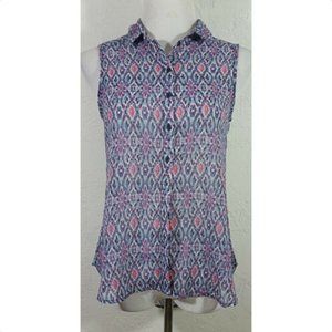H&M Button Down Tank Top Sz 4 Ikat Sheer High Low